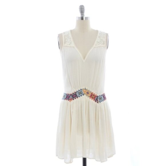 Vtg Y2K NWT RARE Free People Embroidered Mini Dress | Boho Cottagecore Peasant M - Picture 2 of 8
